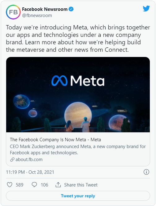 Facebook changes its company name to Meta