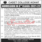 Cadet College, Kohat ( CCK), Kohat announced admission 2021 for MATRIC/ O-LEVEL Programs